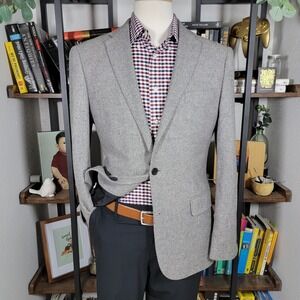 JCPenney Mens Flannel  Sport Coat Blazer Surgeon Two Button Gray Wool‎ Sz Medium